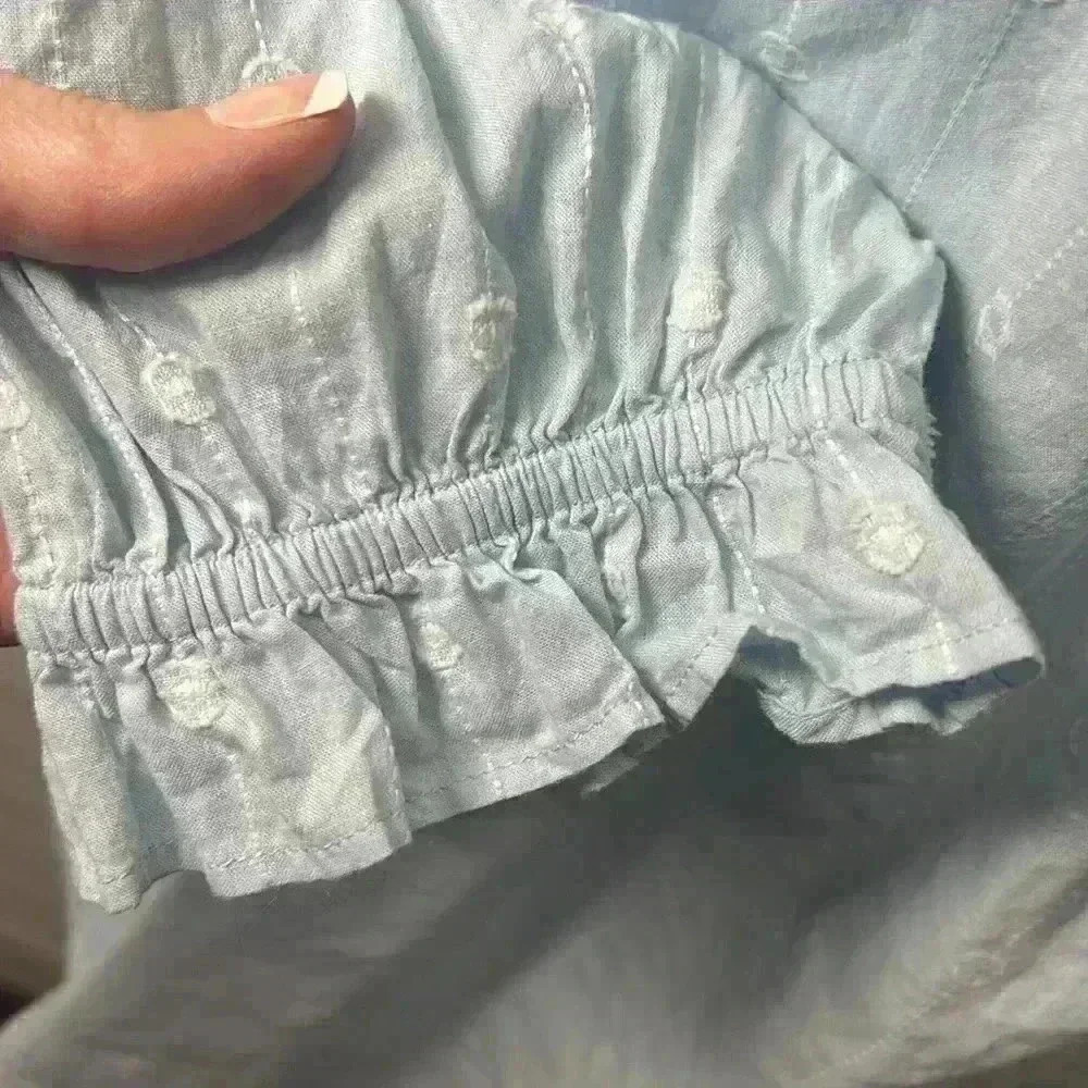 J. Crew Embroidered Ruffle Tie Back Long Sleeve Top Size M Light Blue & White - Picture 3 of 8